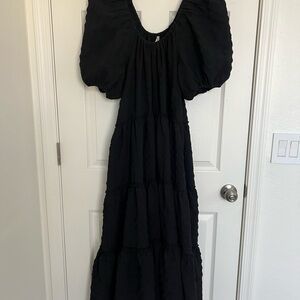 Zara Black Puff-Sleeve Tiered Maxi Dress